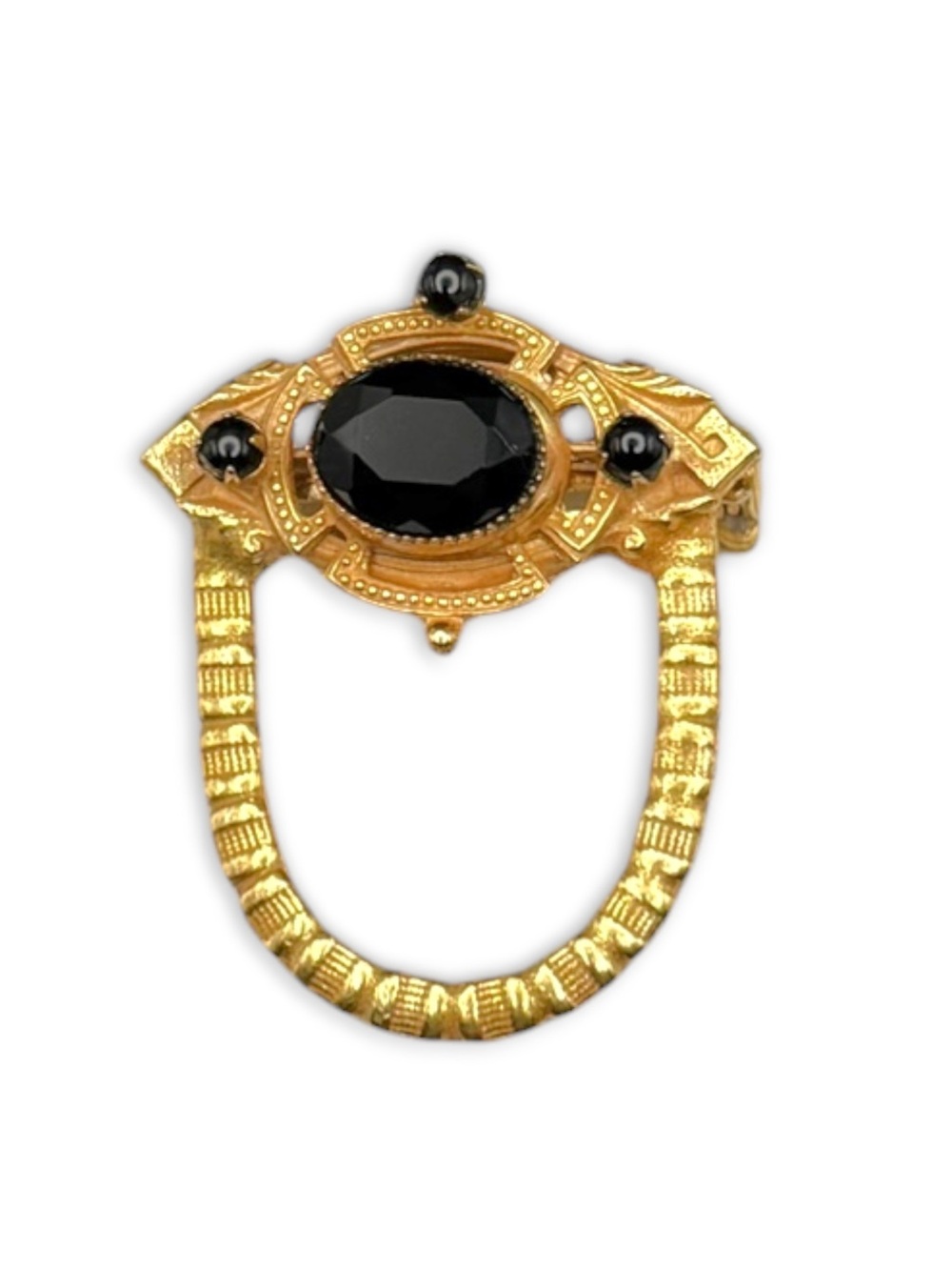 Vintage Original by Robert Etruscan Revival Style Black Glass Cabochon Brooch